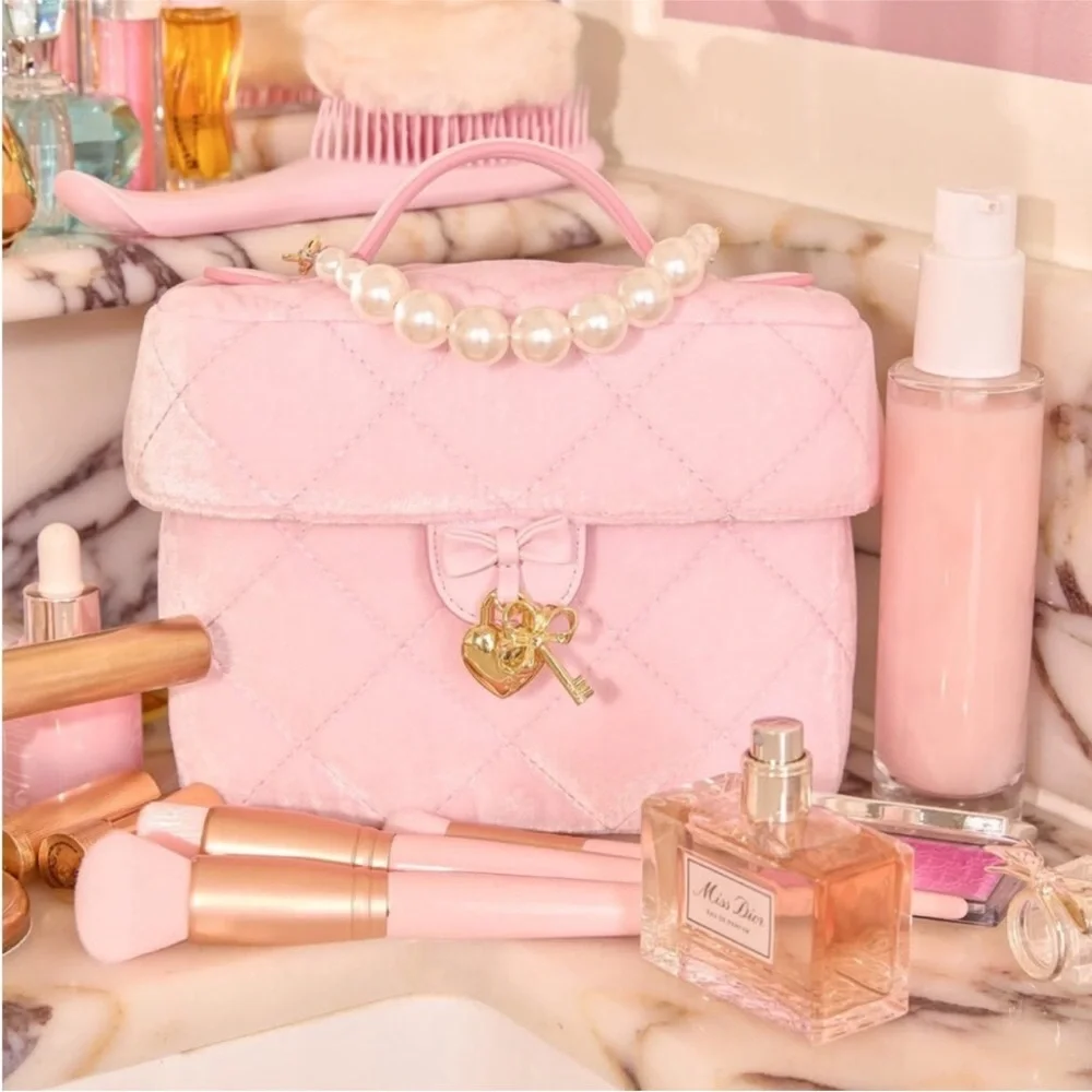 NWT Stoney Clover Lane Mini Vanity Case Cupcake Pink Pearls Barbie Princess Gold